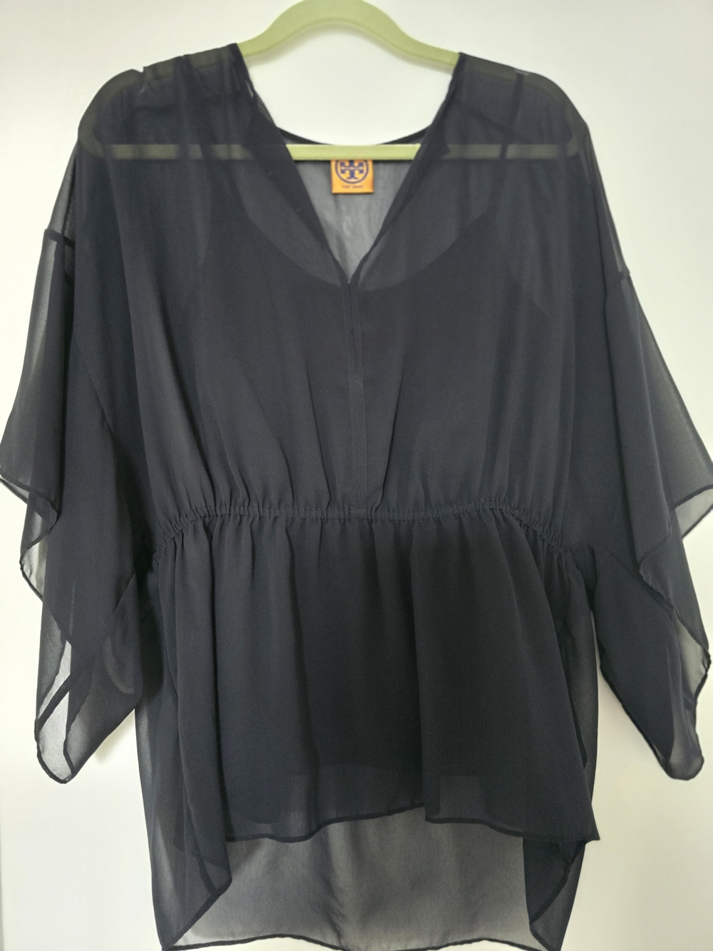 Tory Burch Black Sheer Peplum Tunic